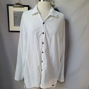 Cotton Natural Roll Tab‎ Sleeve Button Front Top M